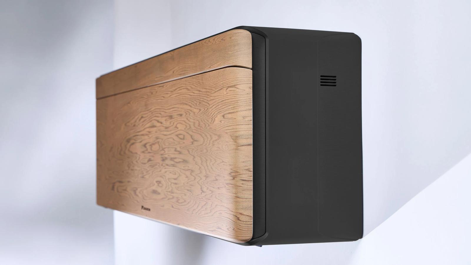 Designer wall-mounted air conditioning unit with wood finish